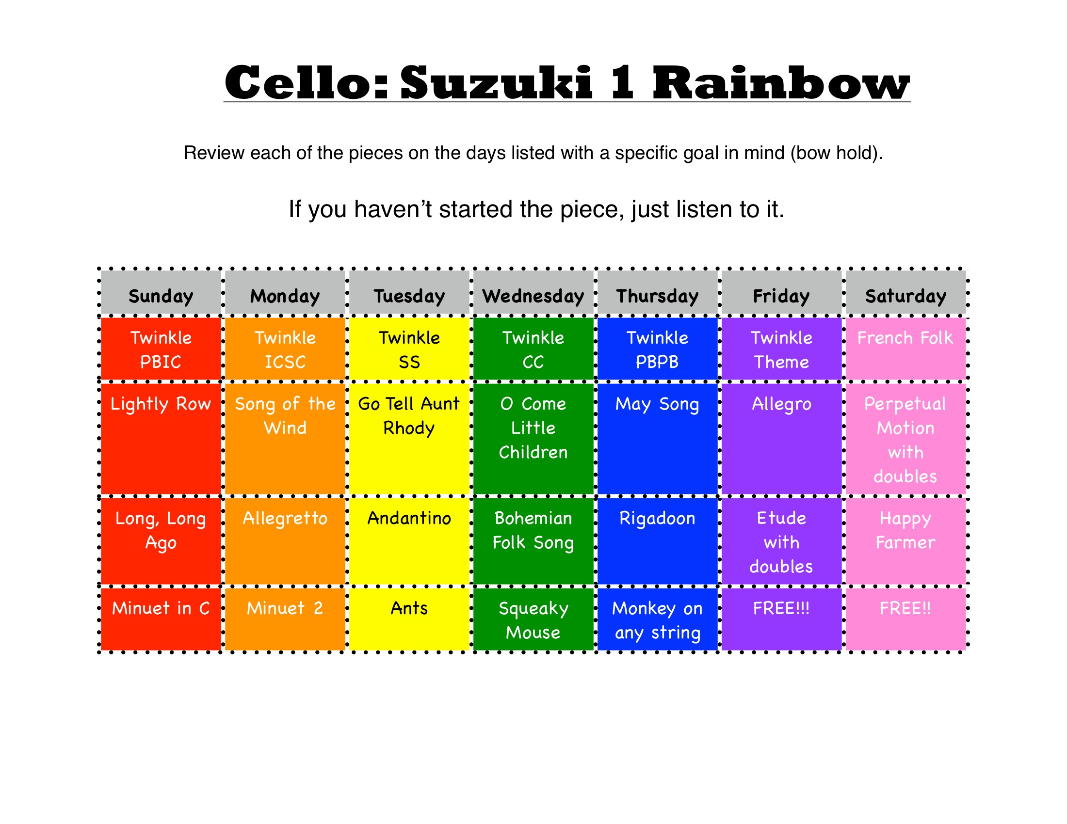 Suzuki Violin Book 1 Practice Chart